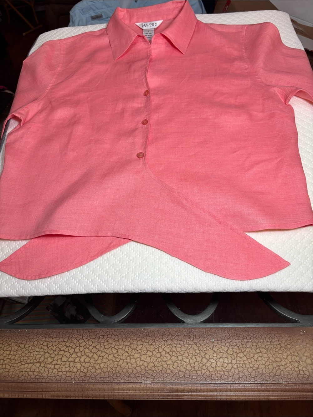 Allison Taylor Coral Pink Linen Button-Up